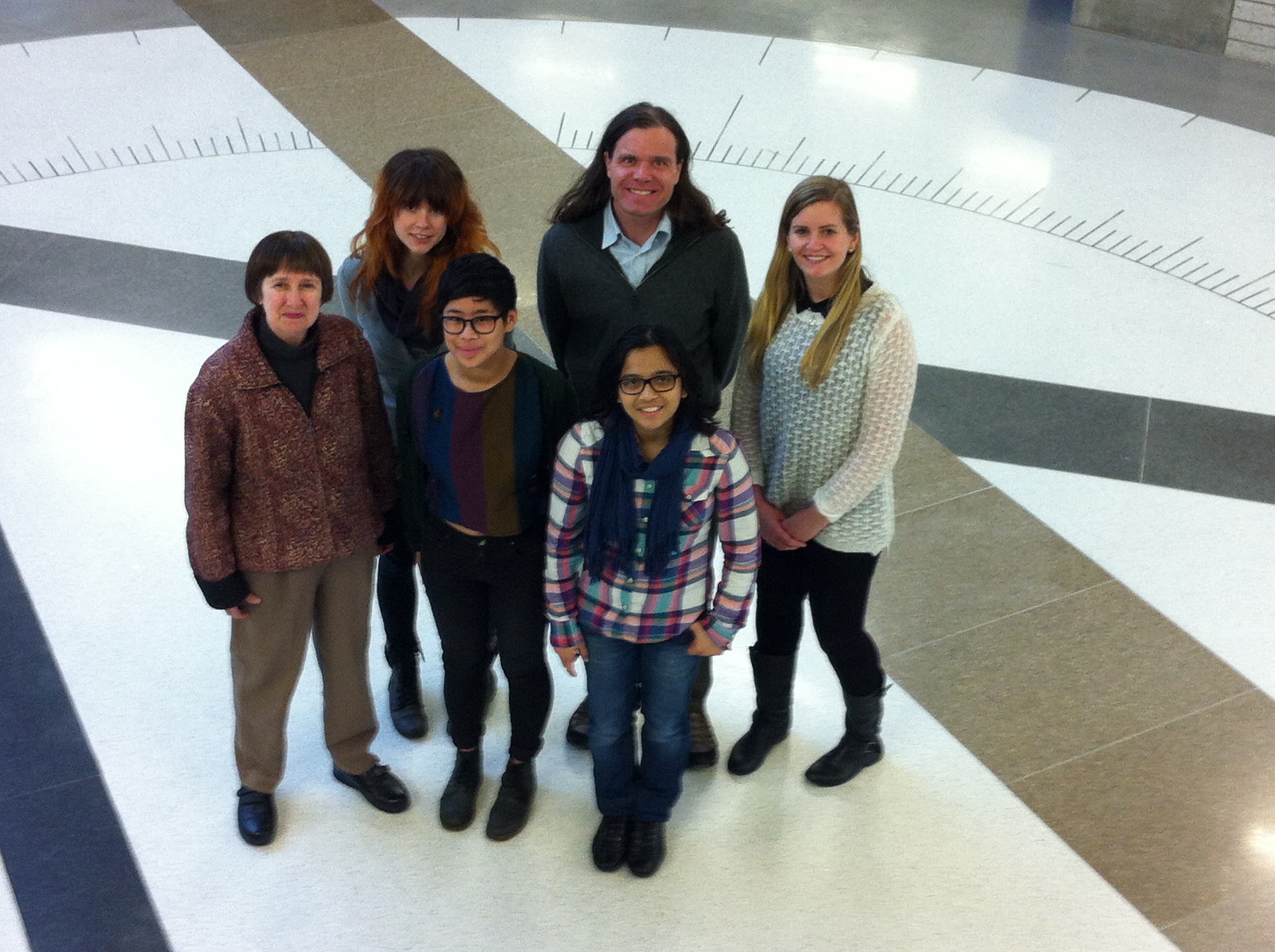 Edelstein-Keshet's group at UBC as of 2013: (right to left) (back row) Hildur Knutsdottir, Mark Zajac, Meghan Dutot (front row) May Annie Mata, Laura Liao, Edelstein-Keshet.