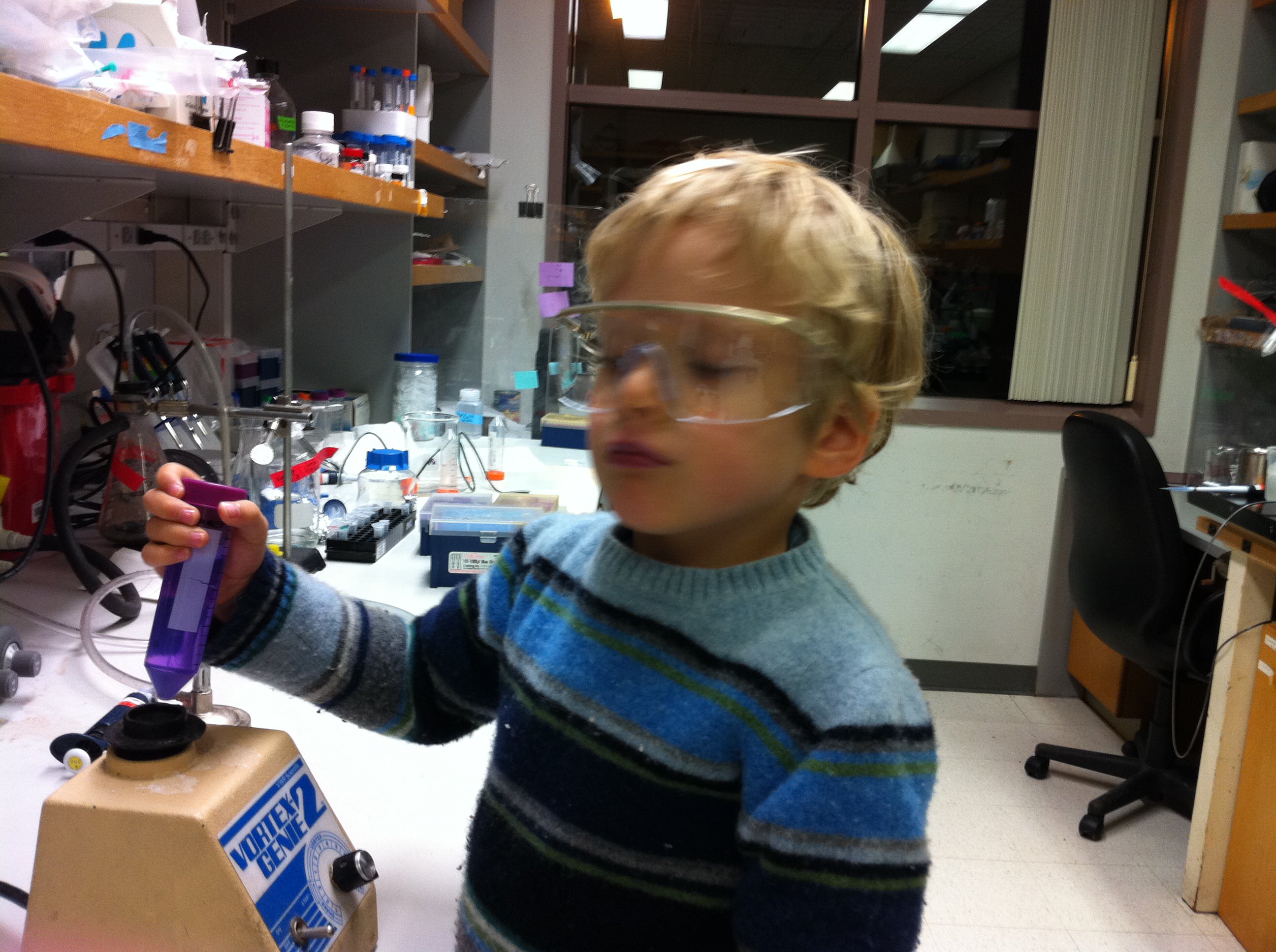 Maduke's son Max in the lab.